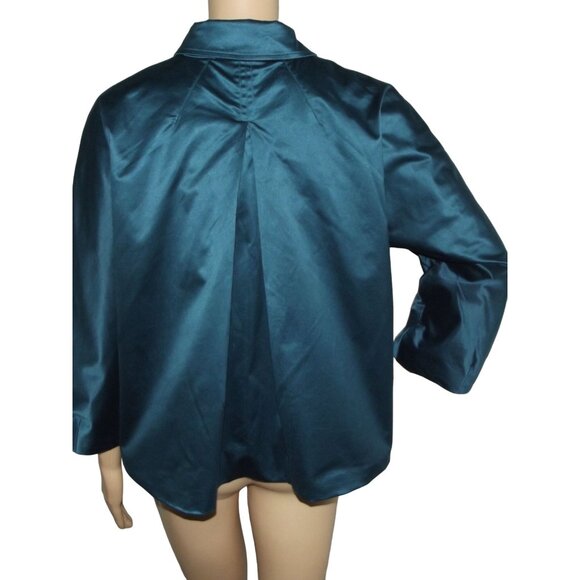 J.Jill Jacket Womens Size Small Teal Blazer formal Cropped Stretch Cotton Satin - Picture 5 of 11